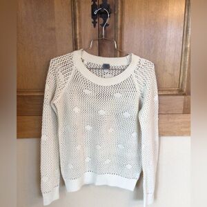 Poof S crocheted design crewneck cotton blend monochrome sweater